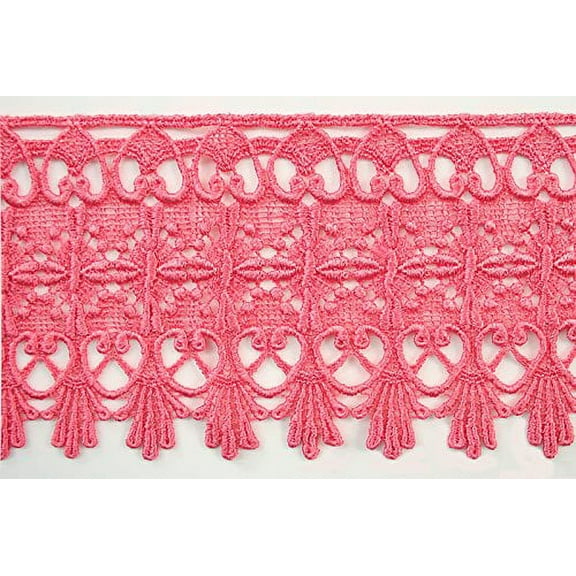 Altotux 4.75" Gold Coral Green Gray Eggplant Embroidered Venice Lace Trim By 15" (CORAL)