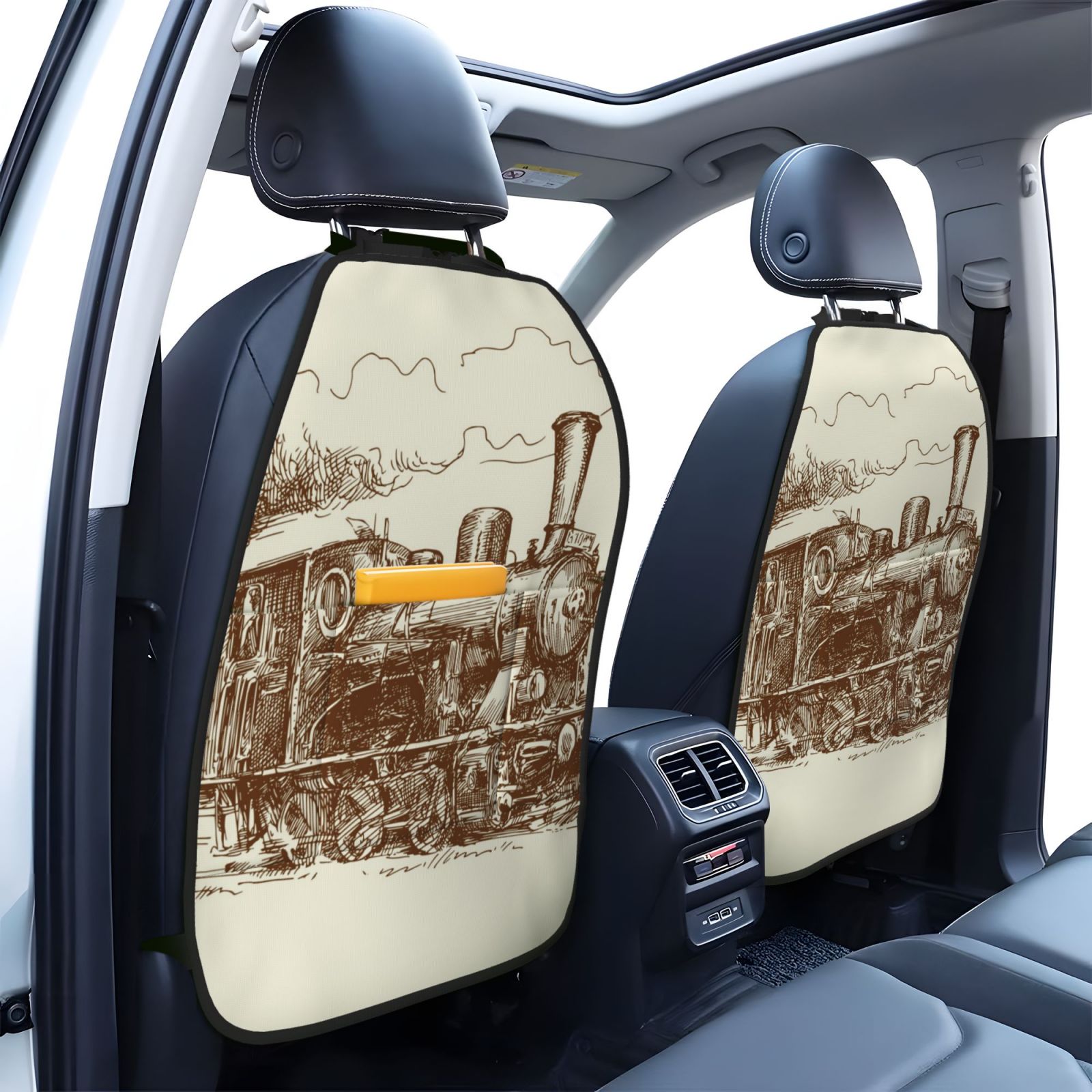 Xecao Train Pattern Car Seat Back Protector 2 Pack Large Capacity Pocket, Kick Mats Back Seat Protector