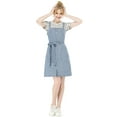 thumbnail image 3 of Vestido de mezclilla A-Line para mujer con tirantes ajustables Inspire Chic, primavera verano, color azul claro, 3 of 8