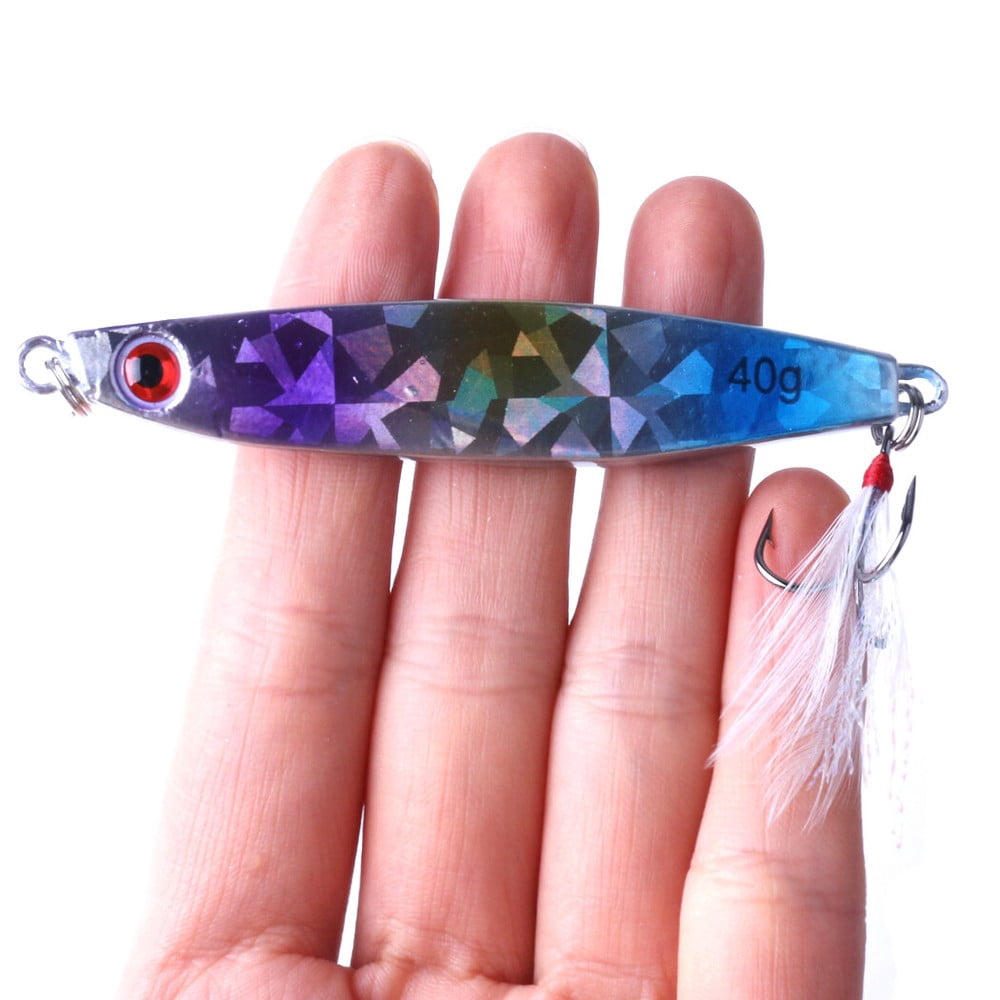 14pcs/set Lead Metal Jig Lure 14g-40g Spoon Bait Saltwater Fishing Feather Hook
