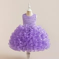 thumbnail image 2 of Hduncf Girls' Bow Sleeveless Tulle Princess Dress Pure Color Elegant Cake Dress Embroidered Heart Lace Wedding Birthday Party Dress Purple 7 Years, 2 of 9