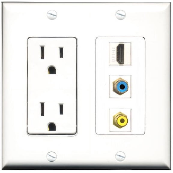 RiteAV - 15 Amp Power Outlet 1 Port HDMI 1 Port RCA Yellow 1 Port RCA Blue Decorative Wall Plate