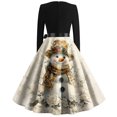 thumbnail image 5 of Christmas Dresses for Women Christmas Print Flare Dress For Women Long Sleeve Dress Hollow Party Casual Dresses with Round Neck for Christmas Party,Beige,L, 5 of 5