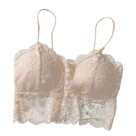

KDDYLITQ Women s Padded Bralette Lace Full Coverage Wireless Criss Cross Everyday Seamless Bra Khaki L