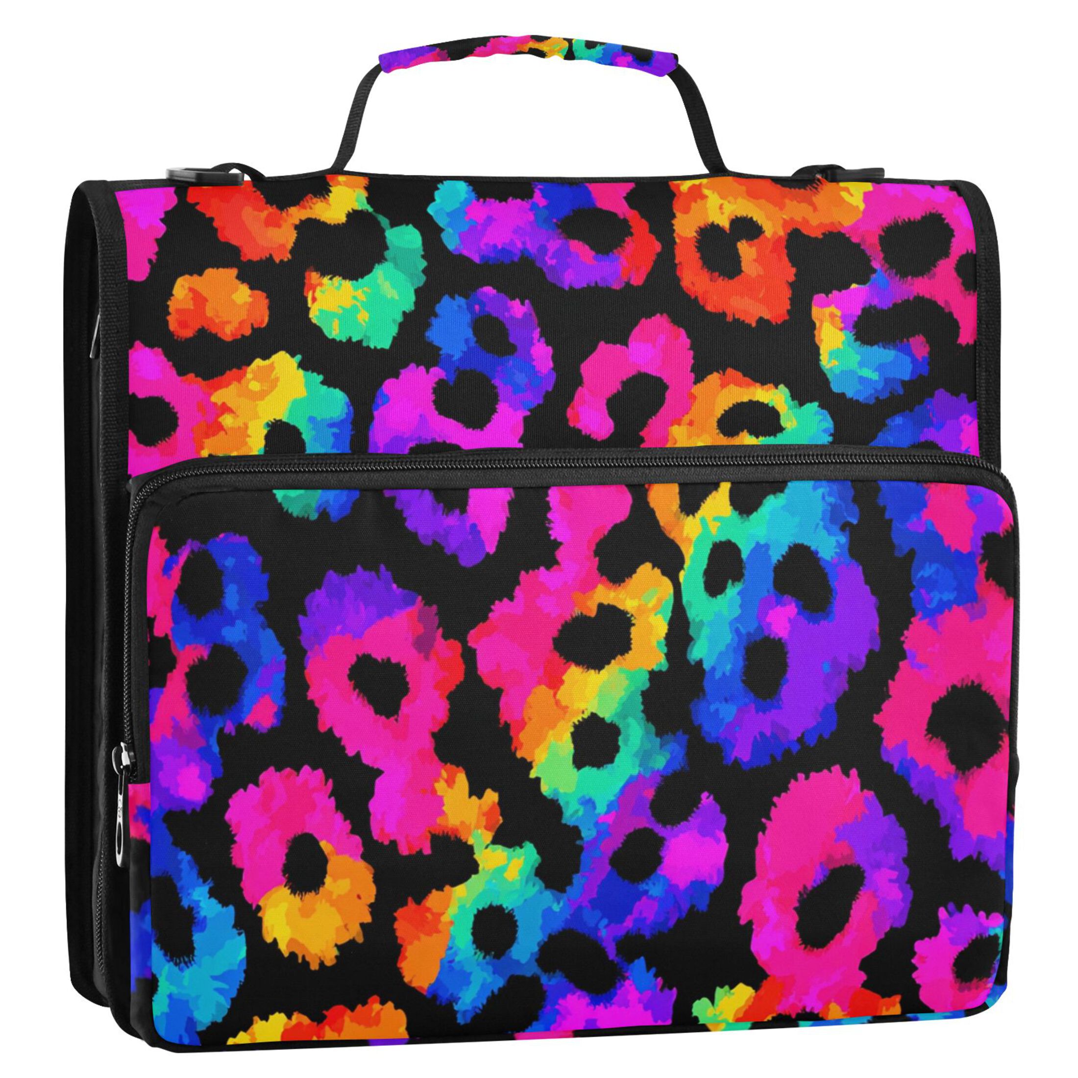 Zipper Binder Leopard 1.5 Inch Binder Folder Bag with Shoulder Strap and Handle