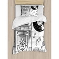 thumbnail image 3 of Jukebox Duvet Cover Set King Size, Doodle Style Retro Music Box Notes Coins Long Play Vintage Sketchy Artwork, Decorative 3 Piece Bedding Set with 2 Pillow Shams, Black and White, by Ambesonne, 3 of 3