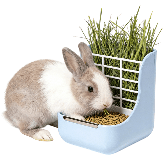 Rabbit Hay Feeder Guinea Pig Feeder, 2 in 1 Automatic Small Animal Food Bowl Feeding Cage Accessories 5.91''L x 6.69''W x 7.09''H