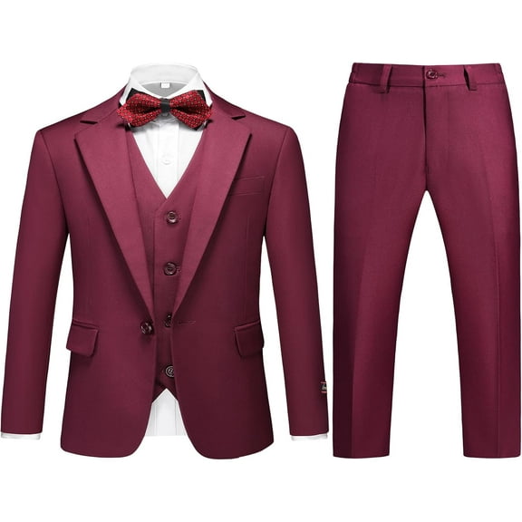 Boys Suits 3 Piece Slim Fit One Button Tuxedo Jacket Vest and Pant for Kids Prom Wedding Formal Set Size 4-14 Years