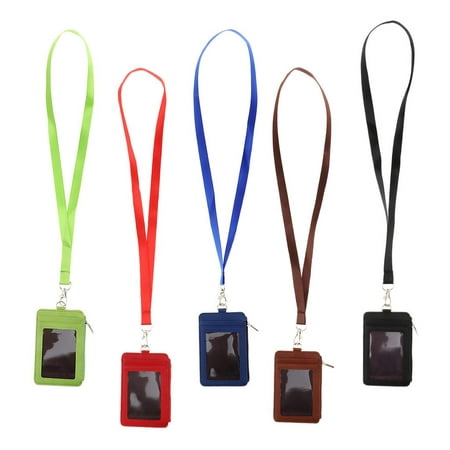  ID Badge Holder with Lanyard, Vertical PU Leather ID