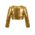thumbnail image 2 of Kaerm Kids Girls Shiny Sequins Long Sleeves Bolero Shrug Cardigan Hip-hop Jazz Dance Dress Coat Gold 7-8, 2 of 7