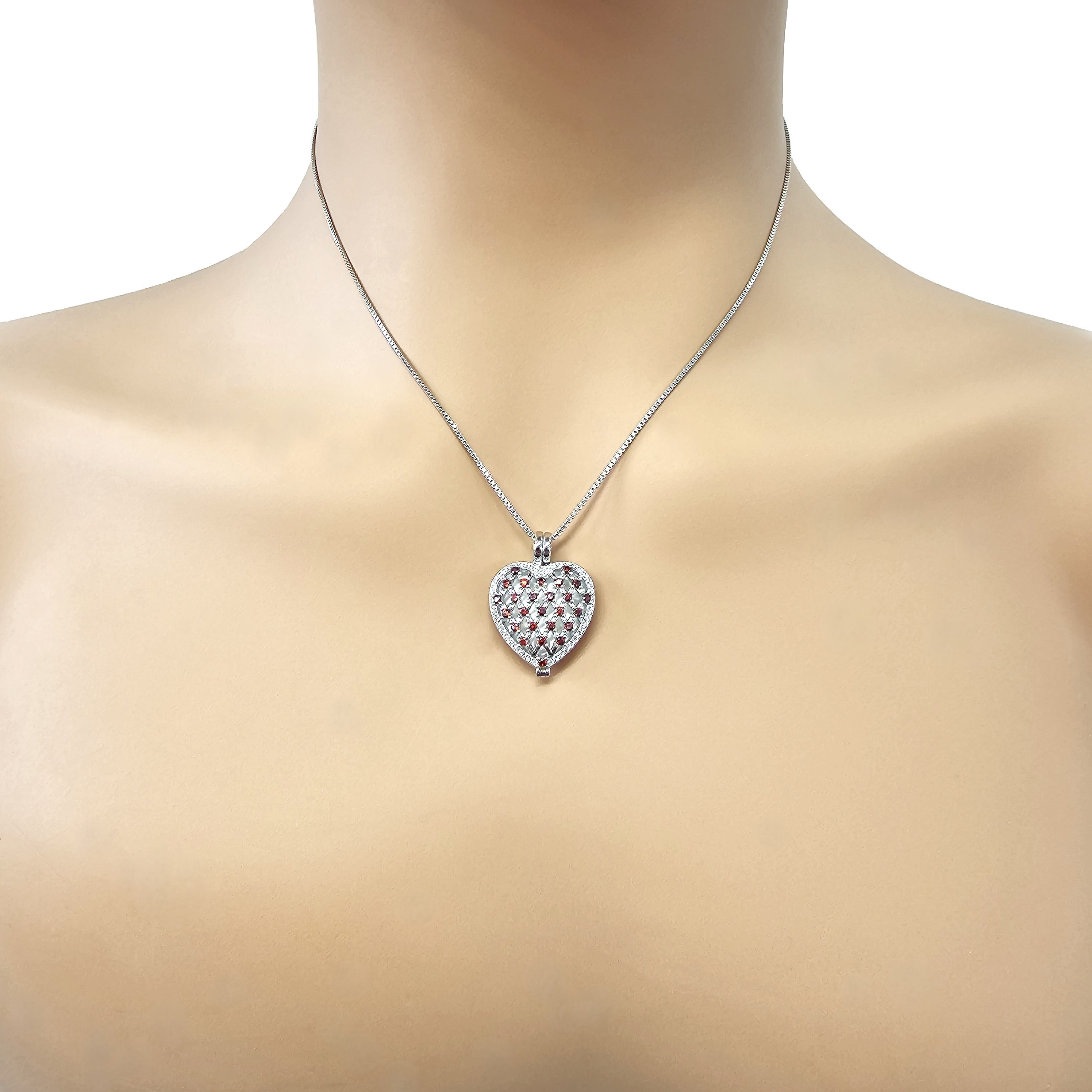 Nana Heart of Hearts Birthstone Locket Mother Female Adult Pendant, Platinum Plated- January Stone 4