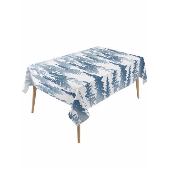 Blue Forest Table Cloth, Contemporary Silhouette Abstract Art Waterproof Tablecloth for Rectangle Tables, Reusable Washable Fabric Table Cover for Restaurant Kitchen Dining Tables 60"x120"
