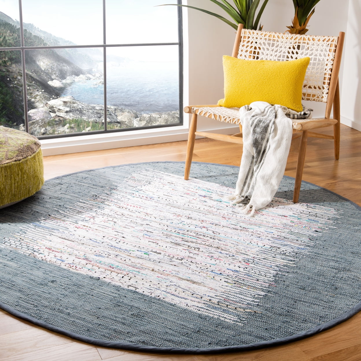 SAFAVIEH Montauk Tennyson Braided Border Cotton Runner Rug, Ivory/Grey, 2'3" x 6'