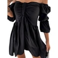 thumbnail image 3 of Cilcicy Women Off-shoulder High Waist Loose Solid Color Puff Sleeve Dress, 3 of 4