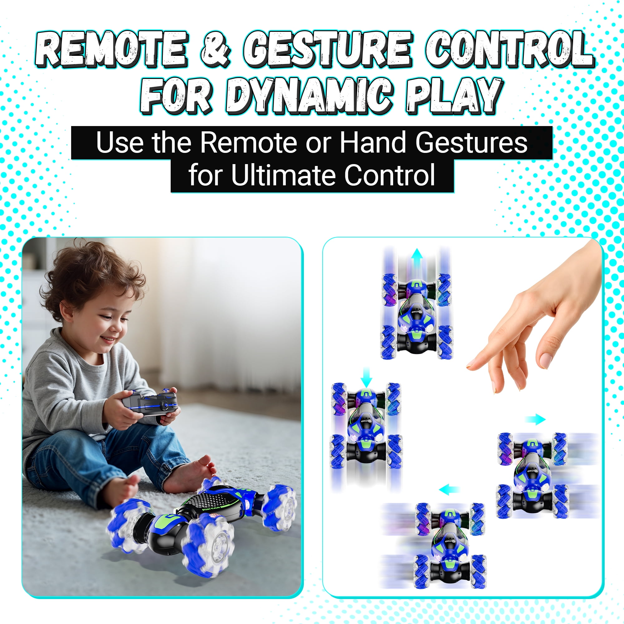 Contixo SC10 Cobra Crawler Stunt Remote Control Cars with 4WD Off-Road Mode and LED Lights, Blue