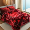thumbnail image 2 of 10lbs Heavy Thick A&B Pattern Blanket 2Ply Reversible - Thick Warm Plush Korean Style Bed Blanket, King Size Fleece Plush Blanket, Soft Winter Blanket For Adult 87" x 95", Dark Red Flowers, 2 of 11