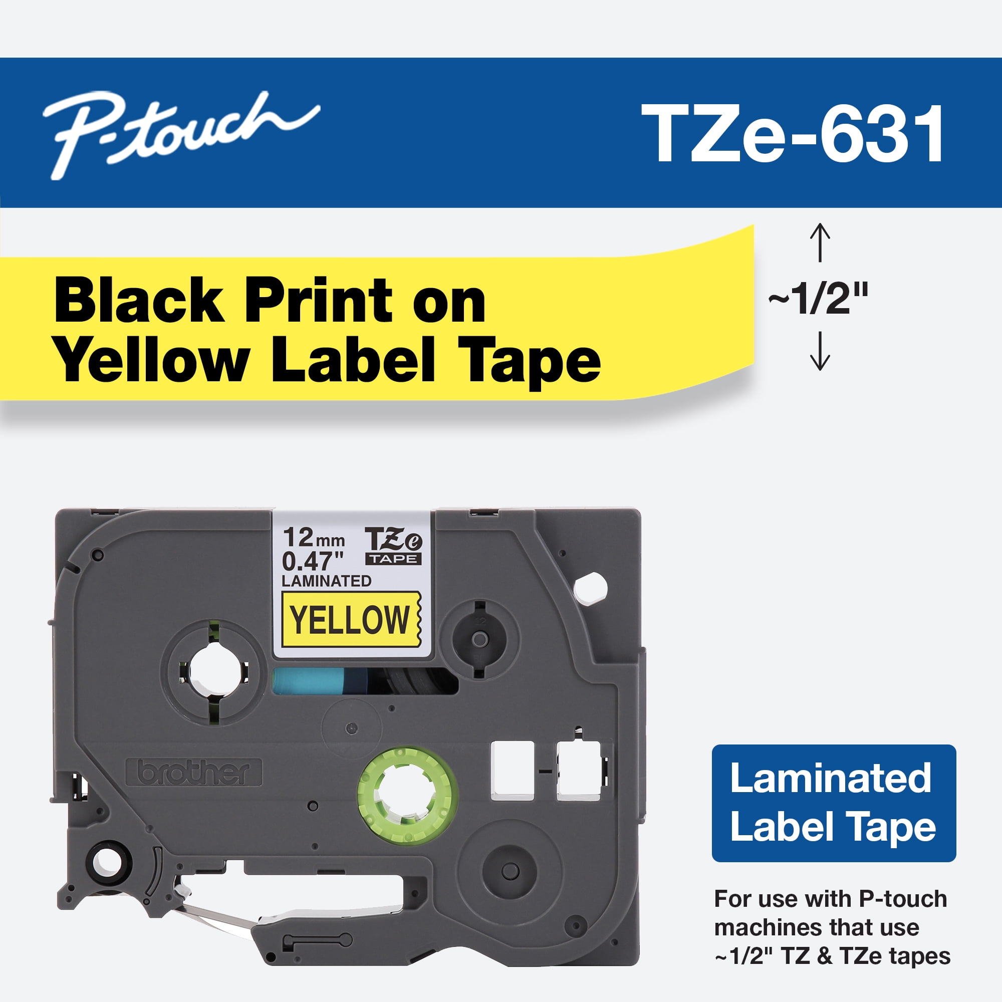 Brother Genuine Ptouch TZE631 Standard Laminated Black on Yellow