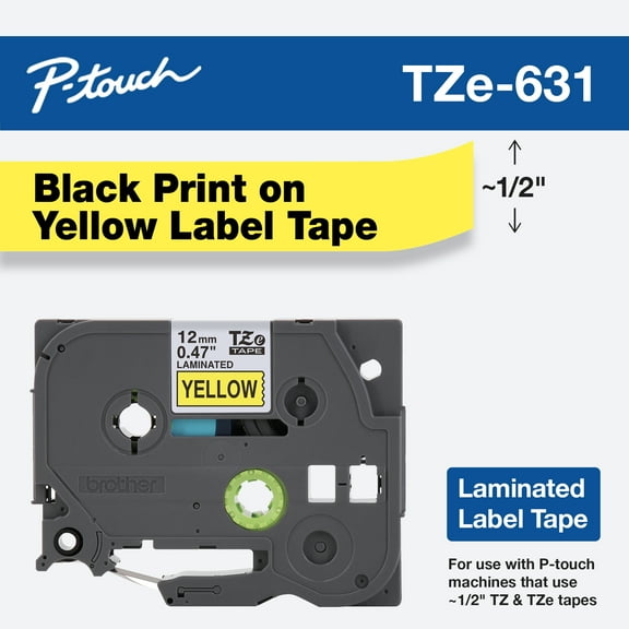 Brother Genuine P-touch TZE-631 Standard Laminated Black on Yellow Label Tape