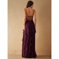 thumbnail image 2 of Maroon Sweetheart Neck Ruffle Maxi Dress With High Slit For Evening Party, 2 of 30