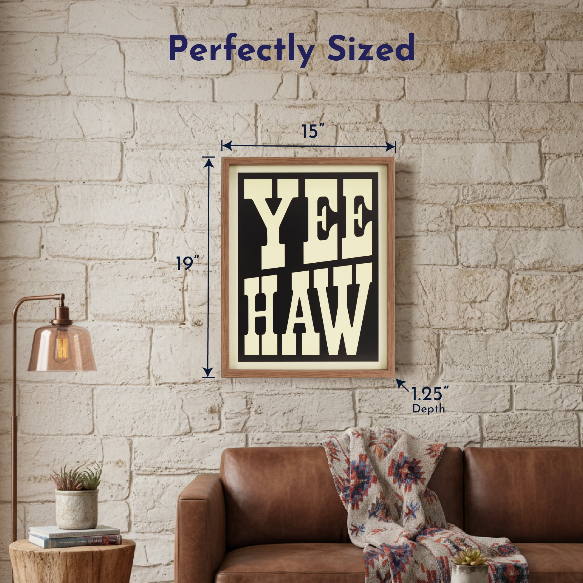 Crystal Art Gallery 15x19 Texas “YEE HAW” Wall Art Decor, Natural Framed Rustic Farmhouse Americana Western Typography Home Wall Decor