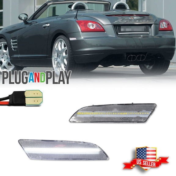 2X White LED Clear Lens Rear Side Marker Lights For 2004-2008 Chrysler Crossfire