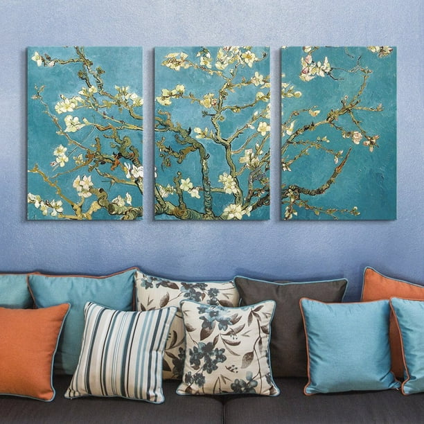 wall26 3 Panel Canvas Wall Art - Almond Blossom by Vincent Van Gogh - Giclee Gallery Wrap Modern Home Decor Ready to Hang - 24"x36" x 3 Panels - Walmart.com