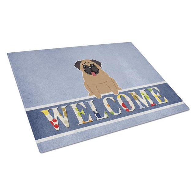 Carolines Treasures BB5586LCB Pug Brown Welcome Glass Cutting Board - Large