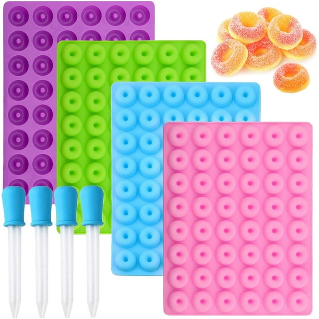 Round Gummy Donut Molds Mini Size Silicone Candy Molds for Hard Candy, Gummy, Caramels, Chocolate, Fondant, Fruit Loop, Cereal, 192 Cavity