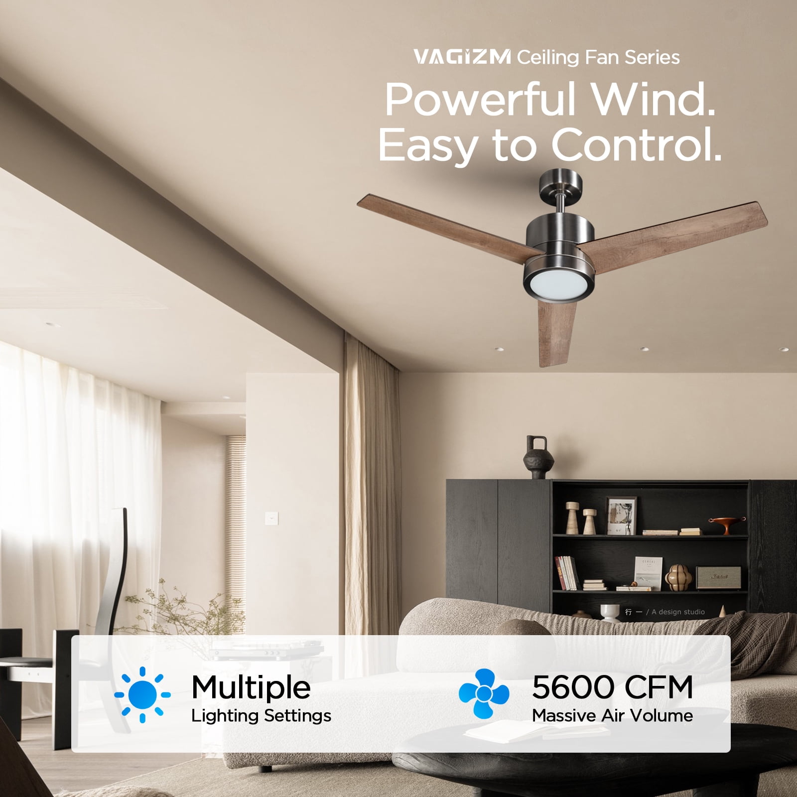 yuizm♡ Vagizm 52-Inch Brushed Nickel Ceiling Fan with Modern LED Dimmable