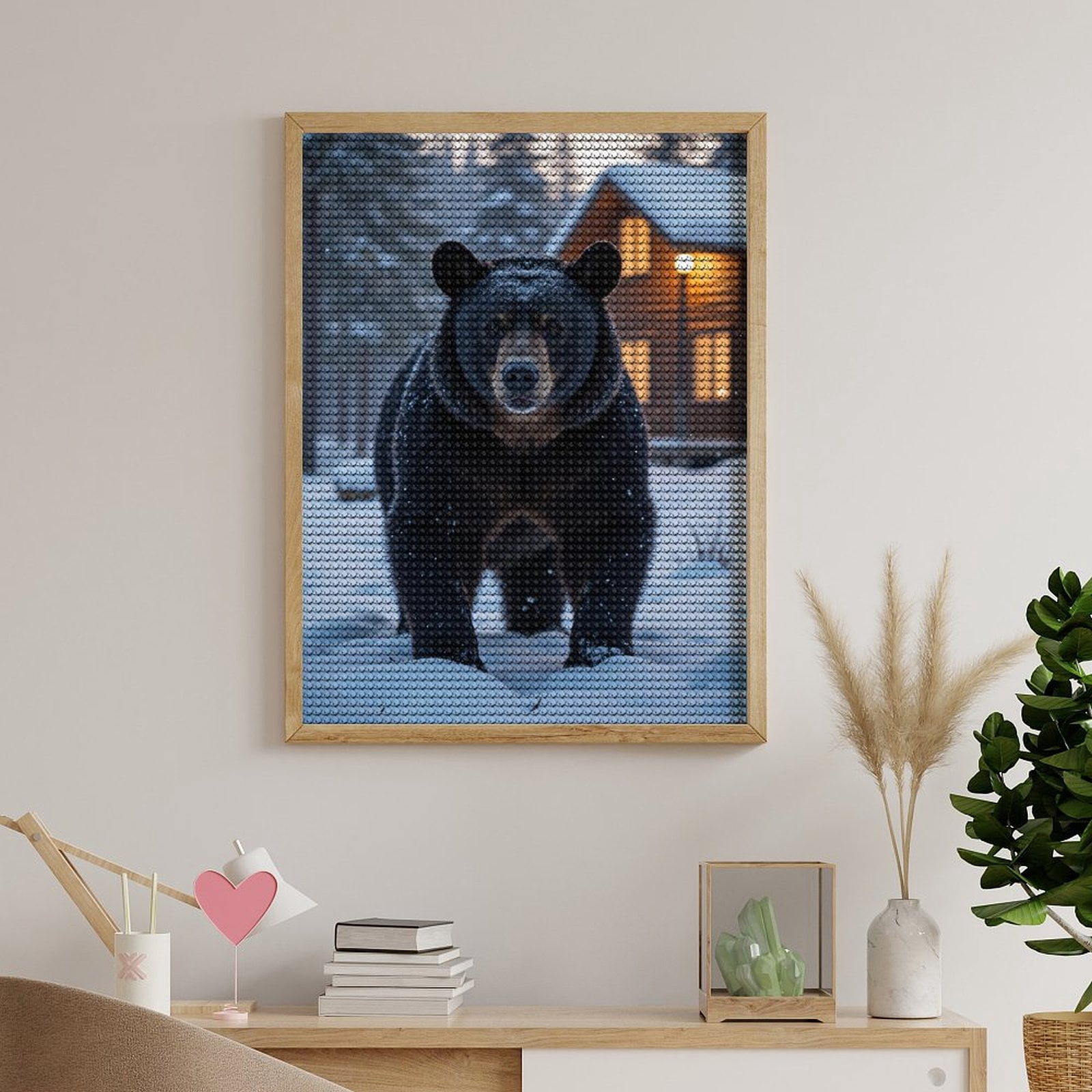 Diamond Art Kits for Adults, Bear Snow Cabin Winter Scene 5D Diamond Painting Kits for Adults Beginners, DIY Full Drill Diamond Painting, Gem Art and Crafts 12x16
