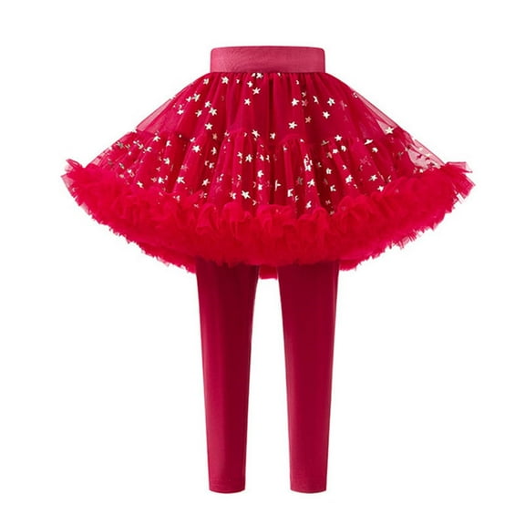 HAiming Girls Fake 2 Piece Pants Skirt Sparkly Footless Leggings with Ruffle Skirt Kids Party Dance Trousers