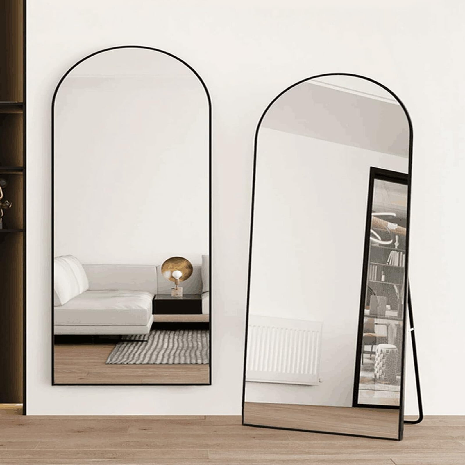 BEAUTYPEAK 58"x 18" Arched Full Length Metal Standing Floor Mirror, Black