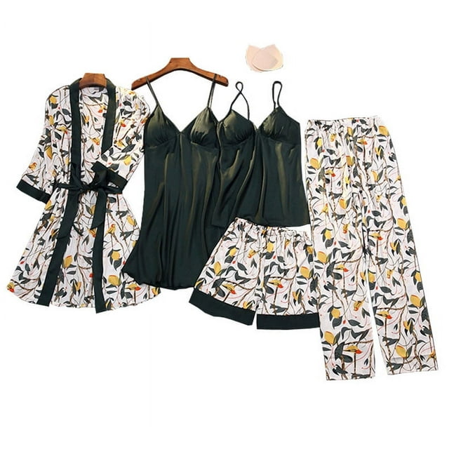 Set De Pijama Dama Sexi Ropa De Dormir Bata De Seda 5 Piezas Dara Baby Vest069