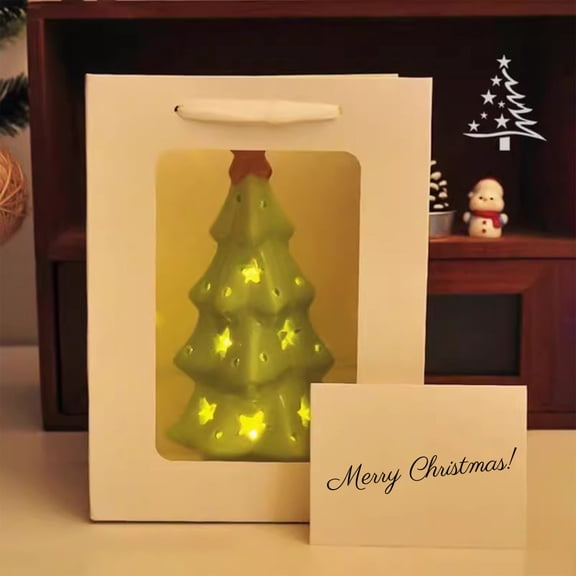 Kumdkd Green Ceramic Christmas Tree Desktop Ornament, 7.01 Inch Mini Holiday Decoration for Home, Office, Small Scene Layout, Festive Gift Idea, Handcrafted Ceramic Tabletop Decor