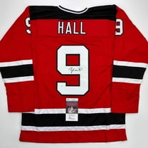 Autographed/Signed Taylor Hall New Jersey Red Hockey Jersey JSA COA