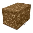 thumbnail image 1 of Western Dog Crate Cover, Horse Shoe Motif Vintage Pattern with Star Barn Lucky Charm Design, Easy to Use Pet Kennel Cover for Medium Large Dogs, 35" x 23" x 27", Brown Pale Yellow, by Ambesonne, 1 of 6