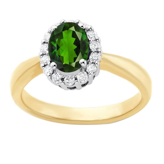 Gold Plated 925 Sterling Silver Natural Chrome Diopside Gemstone Halo Ring For Women
