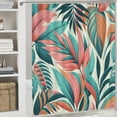 thumbnail image 6 of Awypu Tropical Summer Hawaiian Style Coral Orange Aqua Blue Green Leaf Print Decorative Bathroom Shower Curtain Set with Hooks White, 6 of 7