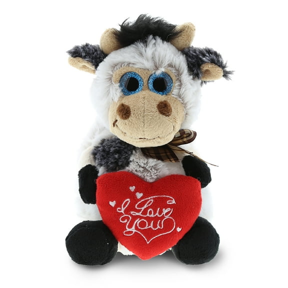 DolliBu I LOVE YOU Sitting Cow Plush – Cute Stuffed Farm Animal with Sweet Heart Message for Valentines, Anniversary, Romantic Date, Boyfriend, Girlfriend Gift – 7 Inches