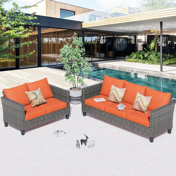 Ovios 2 Pieces Outdoor Patio Furniture All-Weather Sectional Sofa Loveseat for Lawn, Steel Frame