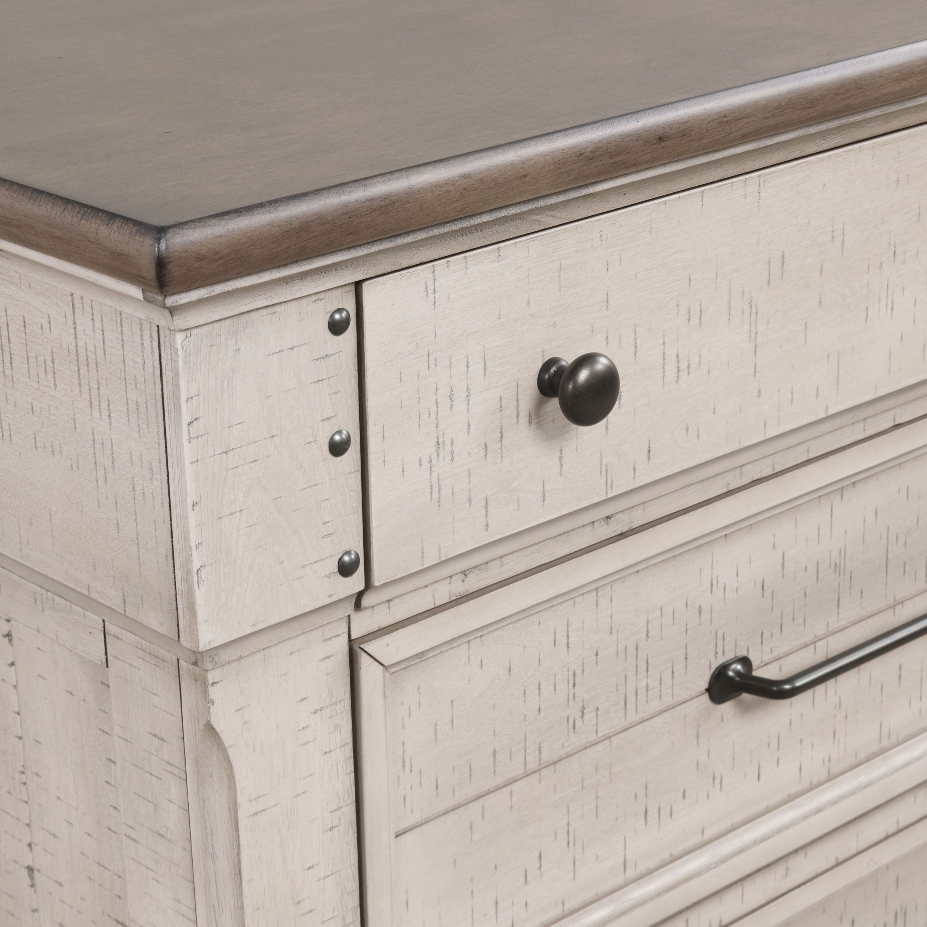 Roundhill Furniture Walcott 3-Drawer Bedroom Nightstand with Charging Station, Weathered Dusty-taupe Finish