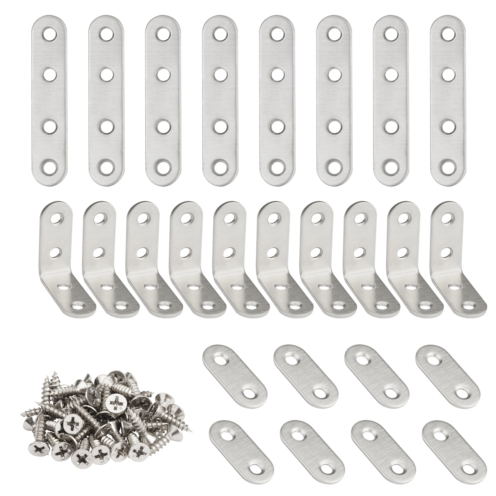 AirSMall 26pcs Corner Brace, L Shaped Angle Brackets Metal Fixing Plate Fastener with 88pcs Screws, Silvery