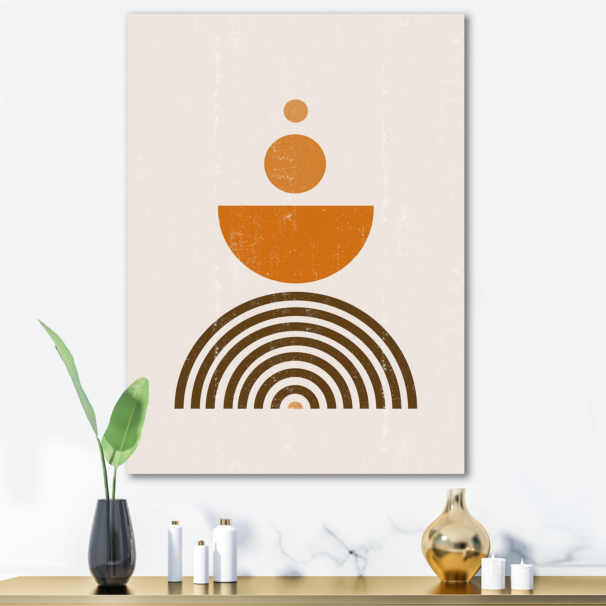 Abstract Rainbow Moon and Sun In Earth Tones V 12 in x 8 in Painting Canvas Art Print, by Designart