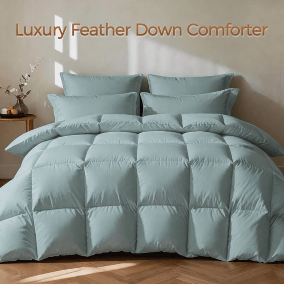 KAKABELL Goose Feather & Down Comforter Oversized King Size, 3D-Baffle Box Construction, 8 Corner Tabs,Top-Grade White Goose Feather & Down 100% Cotton Cover, Soft & Airy, 98" x 120"