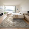 thumbnail image 3 of ODIKA 9'x12' Washable Area Rug Low Pile, Flatwoven, Carpetas Boho Tan Botanical Faded Ornate Border Symmetrical Para for Great Room, Indoor Concept, Large Living, 3 of 7