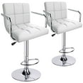 thumbnail image 2 of Leopard Adjustable Bar Stools with Armrest, Square Back Swivel Double Stitching with Back Bar Stool, Set of 2 (White), 2 of 15