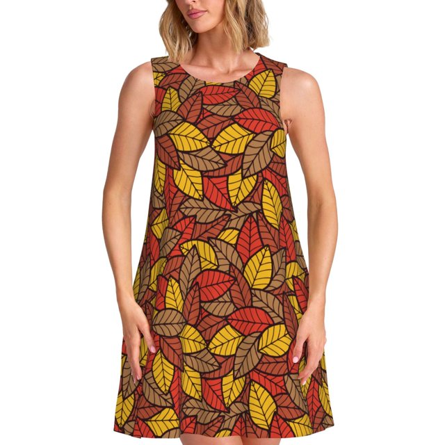 Disketp Fall Leaves para Vestido sin Mangas para Mujeres, Vestidos de Verano para Mujeres, Casual y Holgado para la Playa