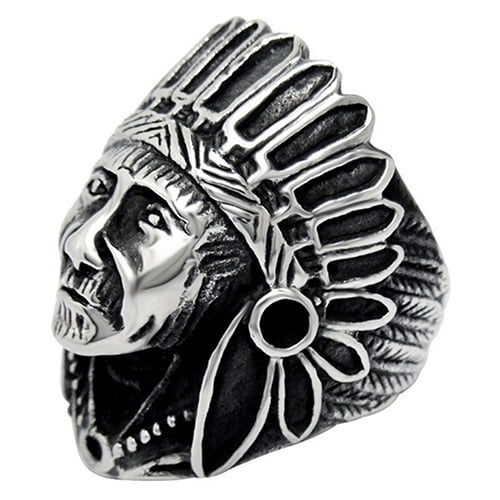 MEN Stainless Steel Black/Gold American Indian Face Ring Size 8-13*AGR117 