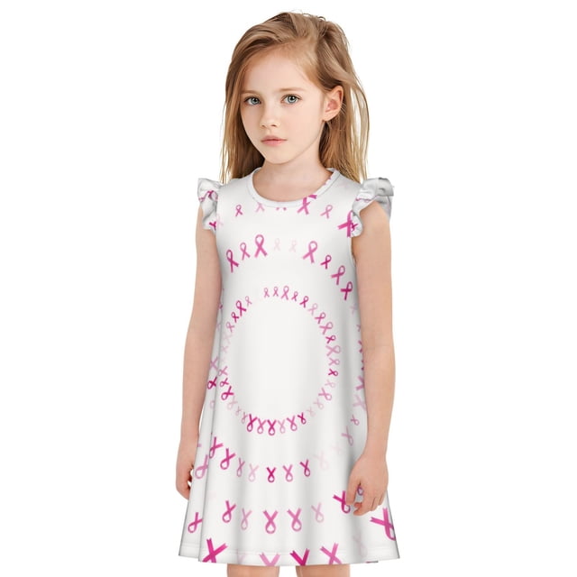 Fotbe Breast Cancer Awareness (4) Vestido de Dormir para Niñas de 3 a 10 Años, Mangas Cortas, Estilo Princesa, Pijama Camisón con Mangas Voladas-Medium