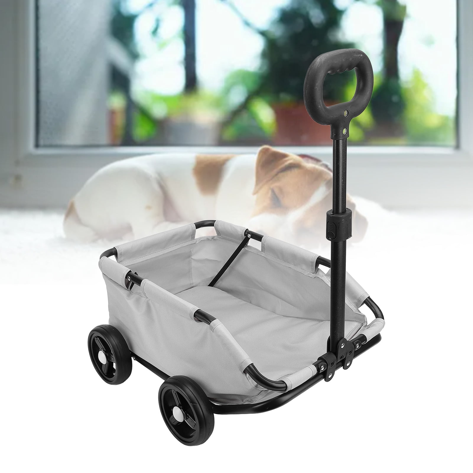 Pet Rolling Carrier, Carbon Steel 15.43 Load Capacity Rolling Pet Carrier Folding Cat Rolling Carrier with Wheels, Pet Travel Cart with Comfortable Handle Safety Belt for Small Pet